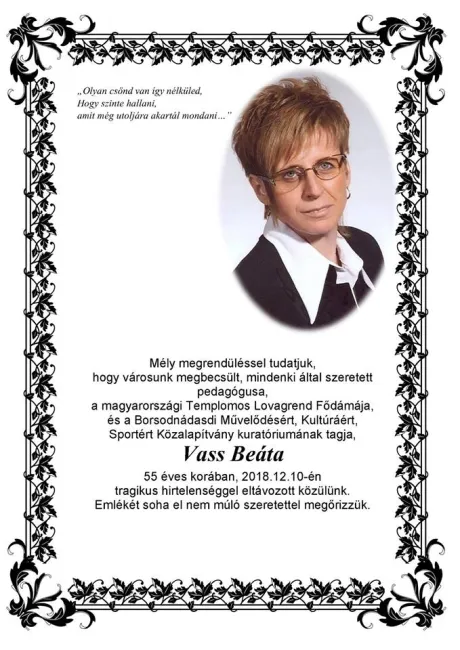 Érsek Barnabásné sz. Vass Beáta dámánk búcsúztatója 